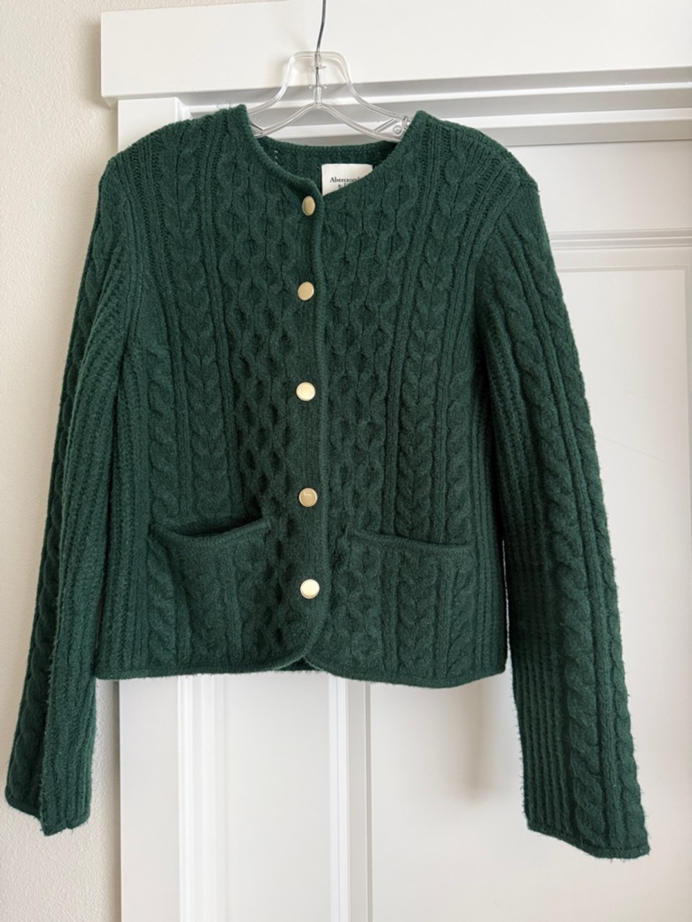 Abercrombie & Fitch Dark Green Cable Knit Cardigan with Gold Buttons